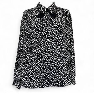 Vintage 80s 90s Impressions Size L XL 12 14 Black White Dot Pattern Blouse Top